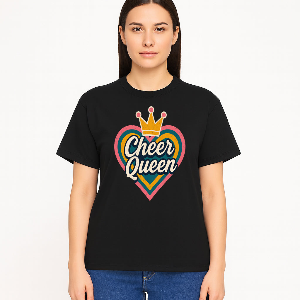 Cheer Queen Vintage Heart Design T-Shirt, Fun Cheerleading Apparel for Cheerleaders and Fans, Colorful Graphic Tee - T-shirt 1758186544266.jpg