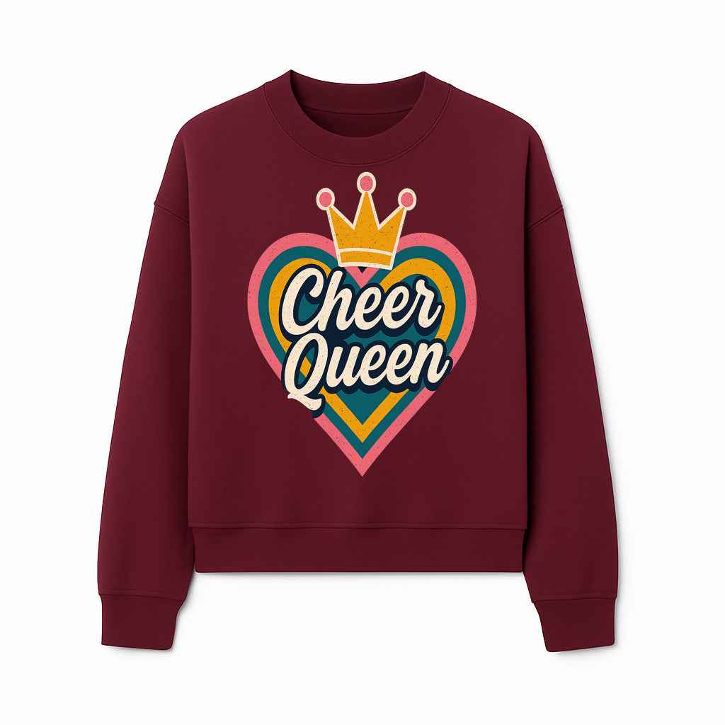 Cheer Queen Vintage Heart Design T-Shirt, Fun Cheerleading Apparel for Cheerleaders and Fans, Colorful Graphic Tee - Sweatshirt 1758186545459.jpg