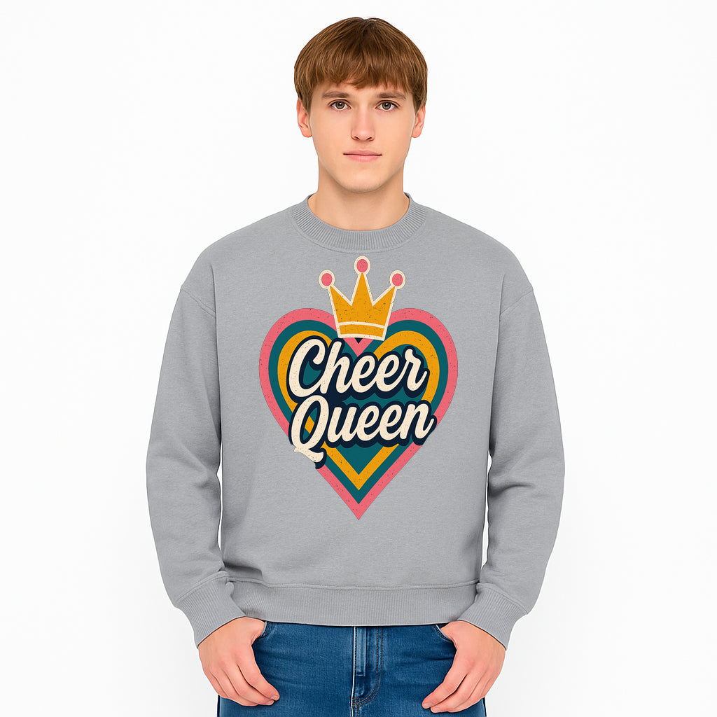 Cheer Queen Vintage Heart Design T-Shirt, Fun Cheerleading Apparel for Cheerleaders and Fans, Colorful Graphic Tee - Sweatshirt 1758186547143.jpg