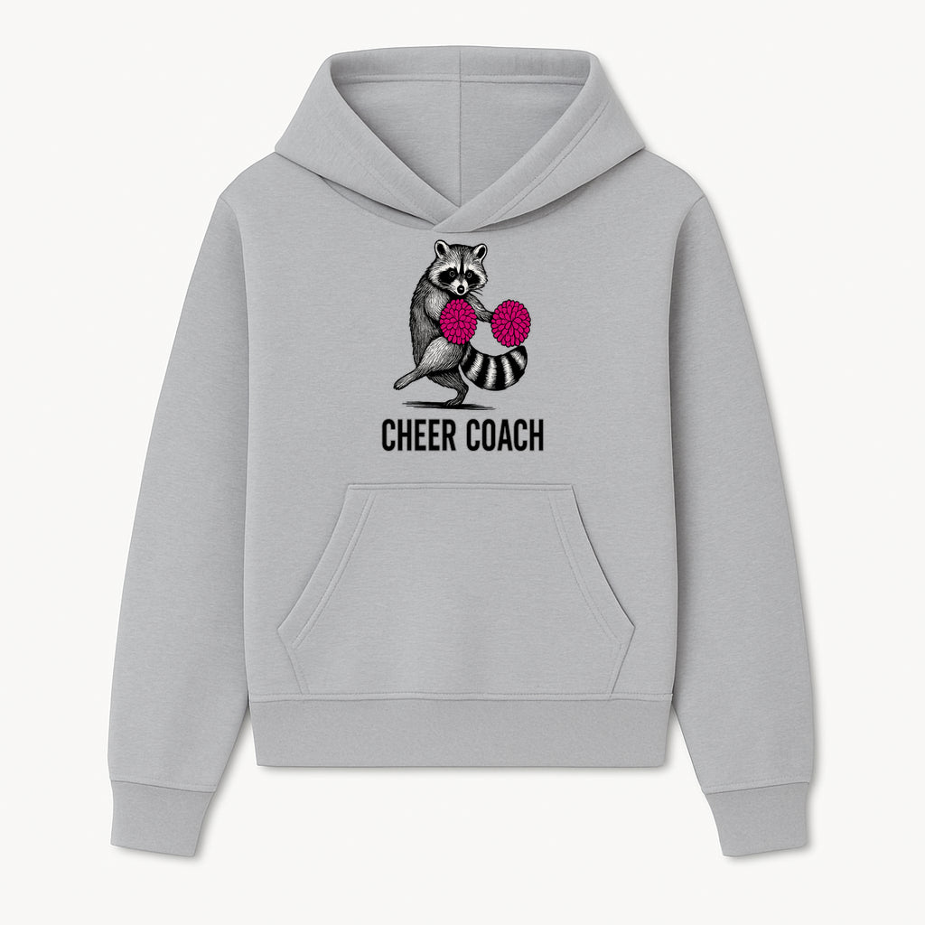 Cheer Coach Raccoon Graphic Tee - Fun & Whimsical Animal Design for Cheerleaders & Coaches, Perfect Gift Idea - Hoodie 1758186548902.jpg