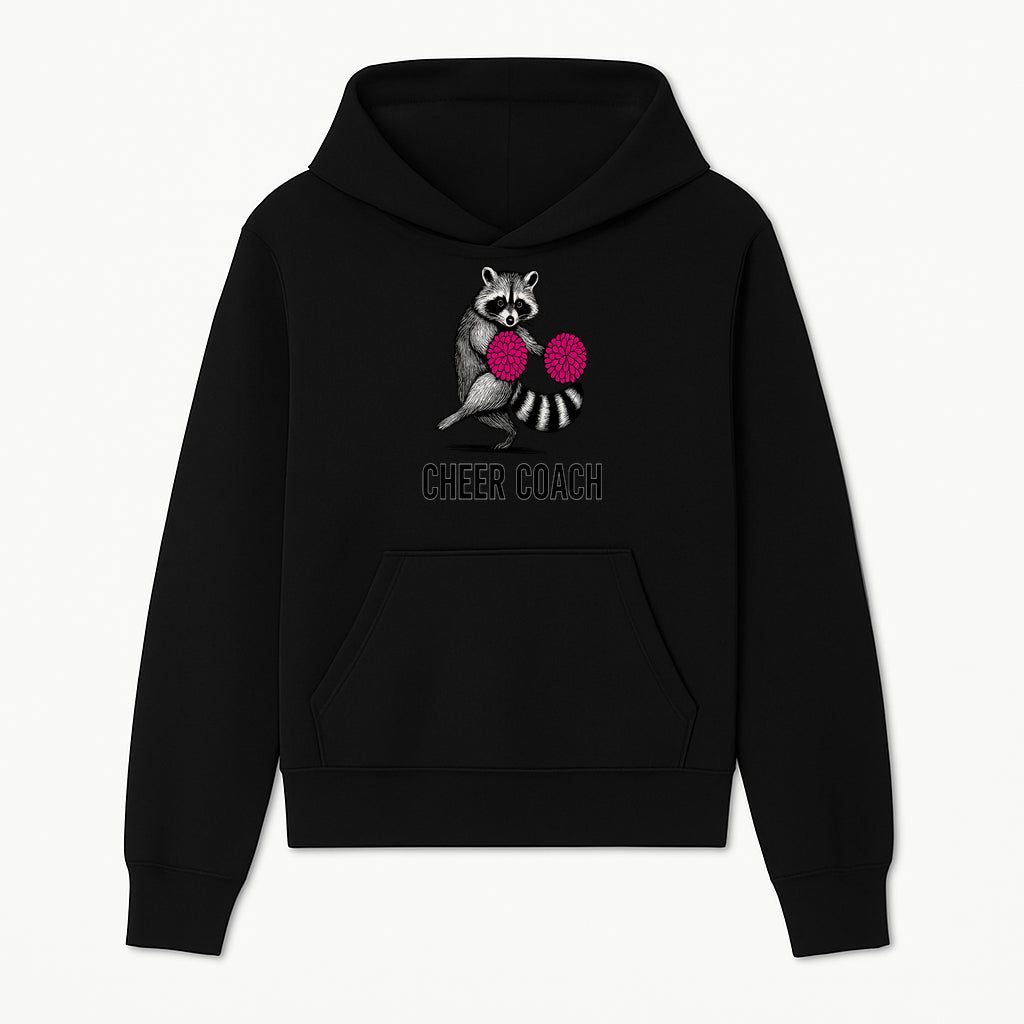 Cheer Coach Raccoon Graphic Tee - Fun & Whimsical Animal Design for Cheerleaders & Coaches, Perfect Gift Idea - Hoodie 1758186549049.jpg