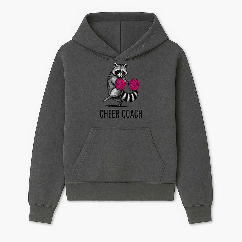 Cheer Coach Raccoon Graphic Tee - Fun & Whimsical Animal Design for Cheerleaders & Coaches, Perfect Gift Idea - Hoodie 1758186549177.jpg