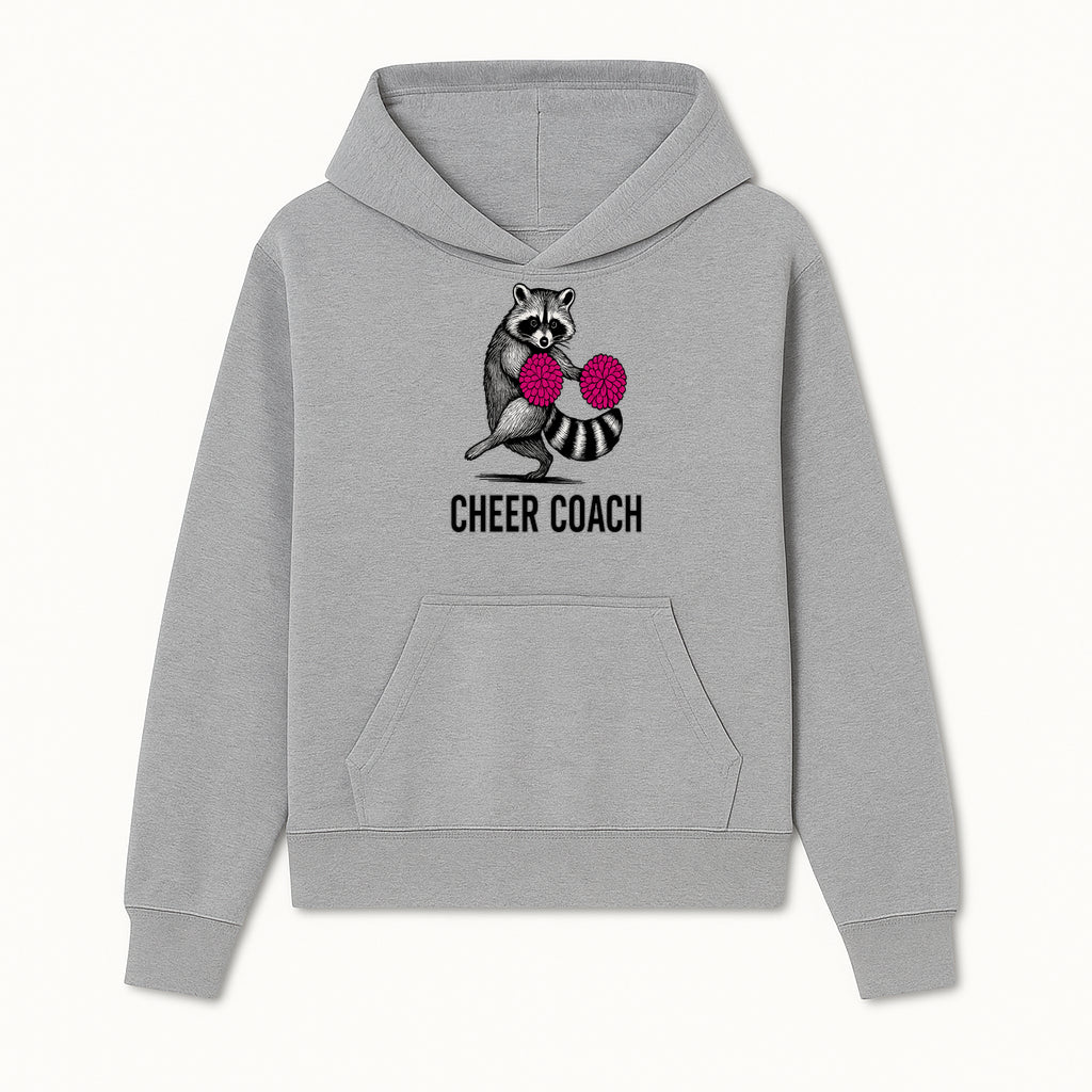 Cheer Coach Raccoon Graphic Tee - Fun & Whimsical Animal Design for Cheerleaders & Coaches, Perfect Gift Idea - Hoodie 1758186549485.jpg