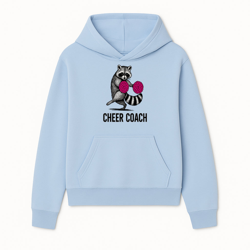 Cheer Coach Raccoon Graphic Tee - Fun & Whimsical Animal Design for Cheerleaders & Coaches, Perfect Gift Idea - Hoodie 1758186549633.jpg