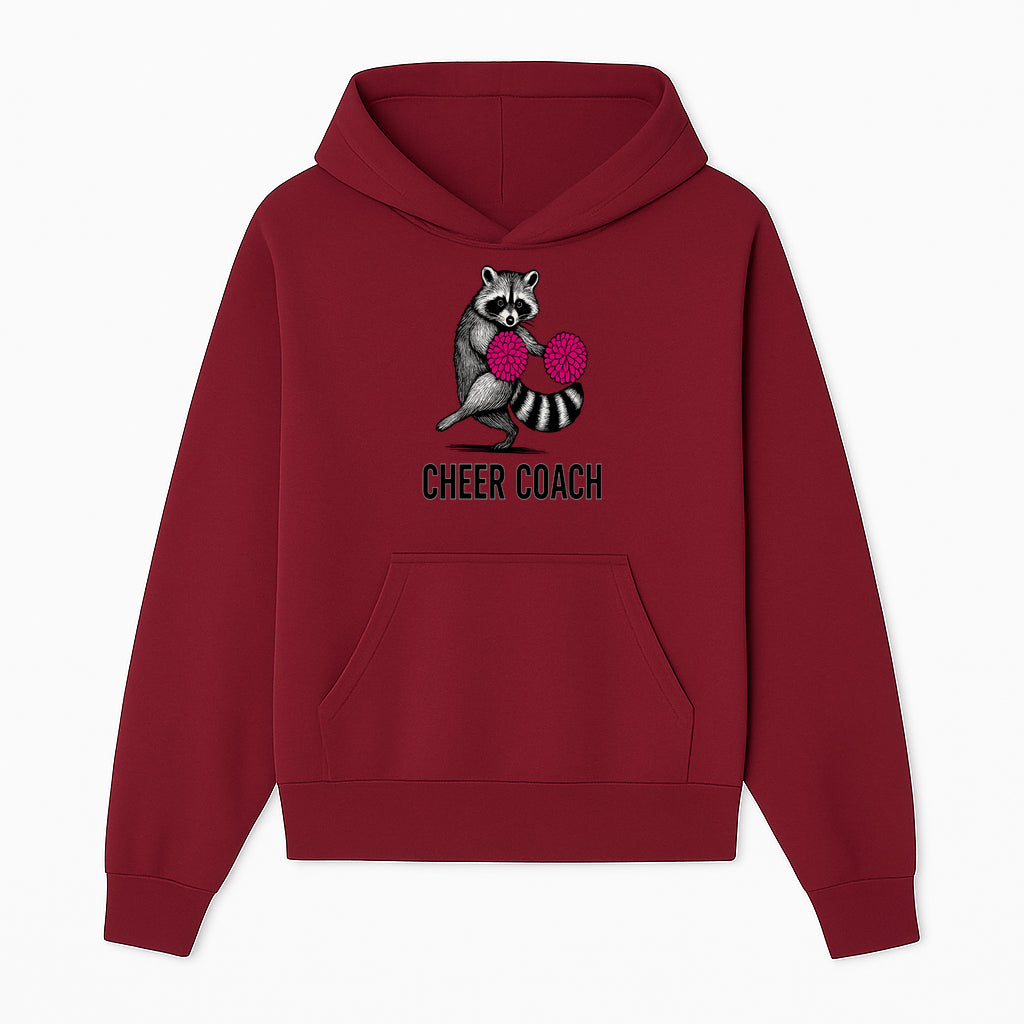 Cheer Coach Raccoon Graphic Tee - Fun & Whimsical Animal Design for Cheerleaders & Coaches, Perfect Gift Idea - Hoodie 1758186550041.jpg