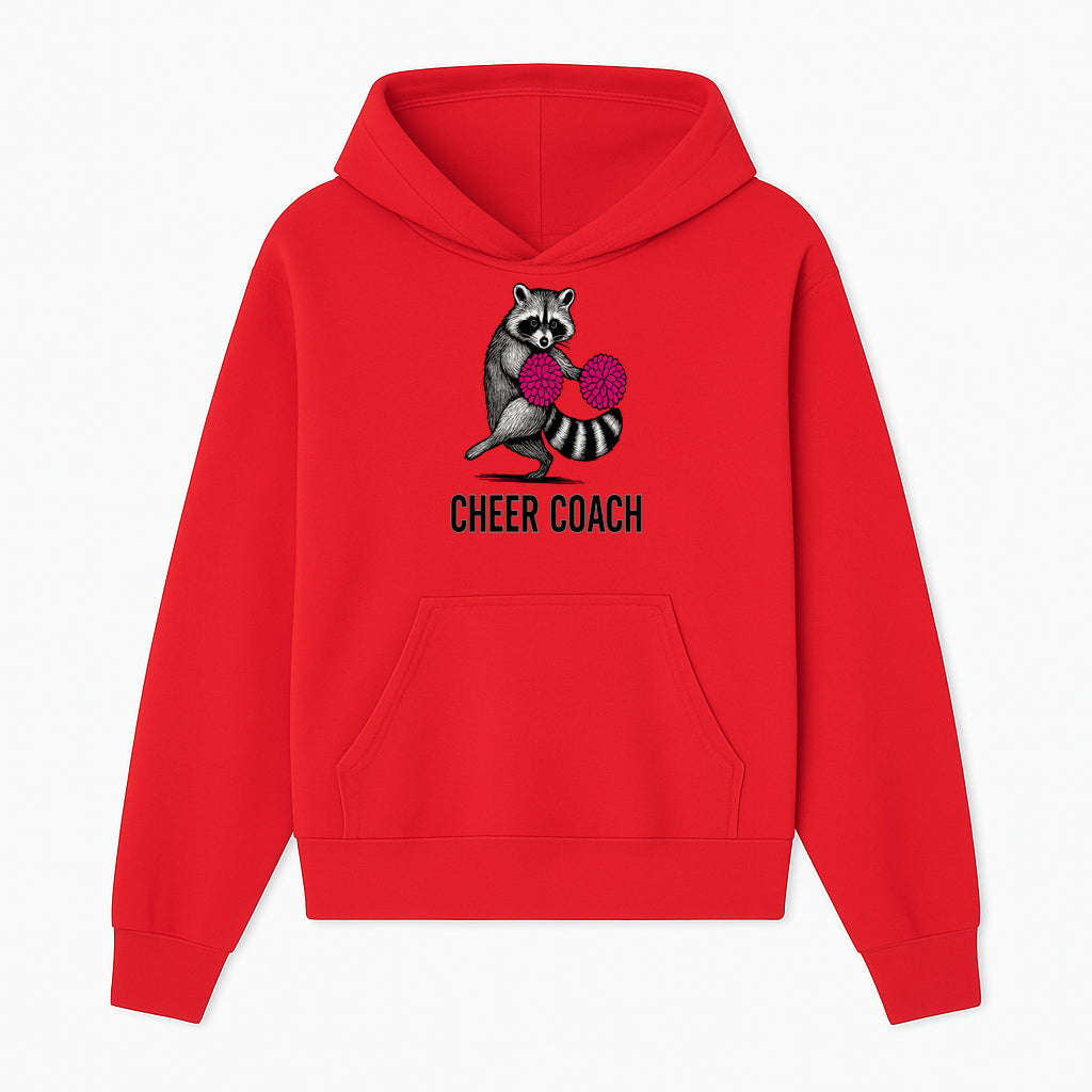 Cheer Coach Raccoon Graphic Tee - Fun & Whimsical Animal Design for Cheerleaders & Coaches, Perfect Gift Idea - Hoodie 1758186550365.jpg