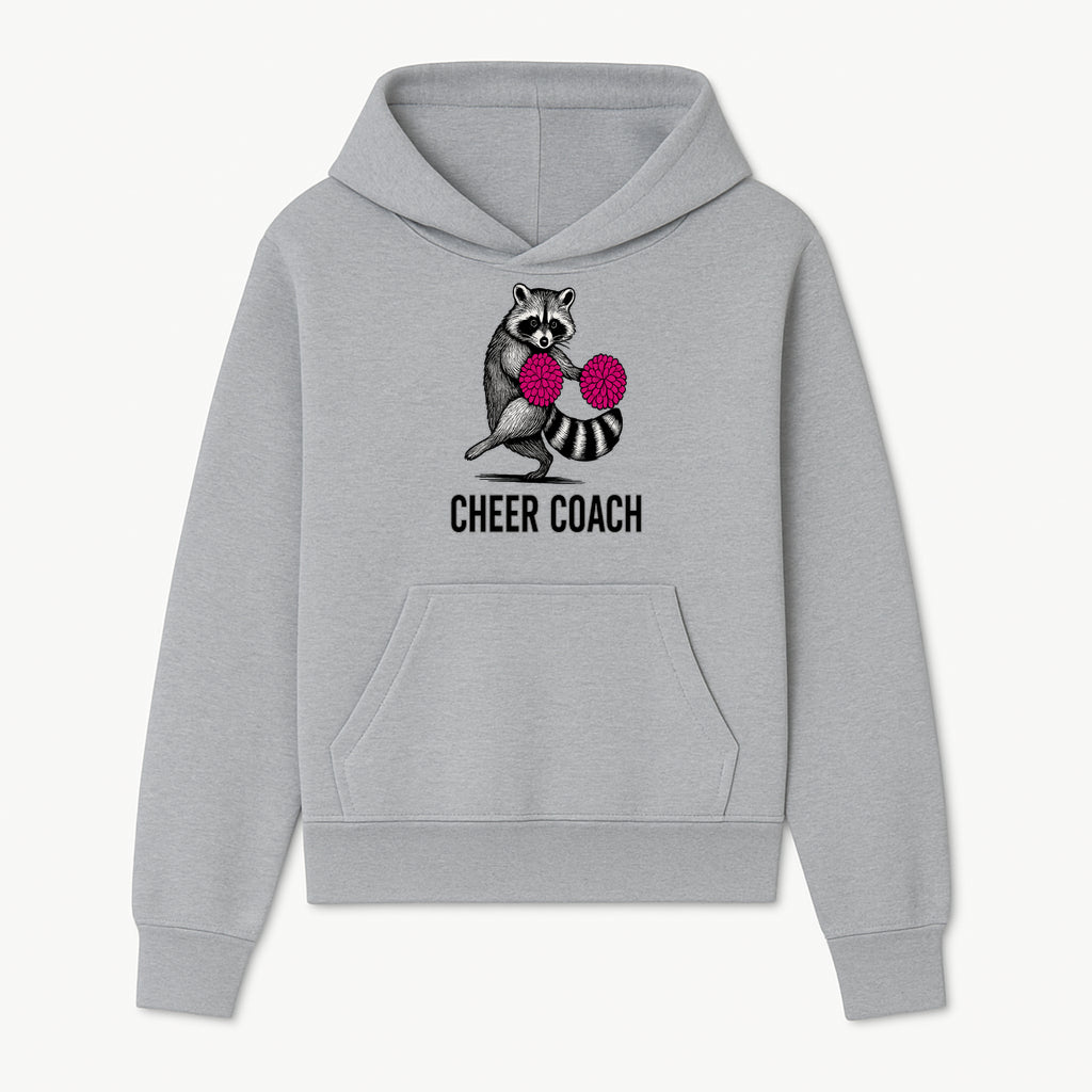 Cheer Coach Raccoon Graphic Tee - Fun & Whimsical Animal Design for Cheerleaders & Coaches, Perfect Gift Idea - Hoodie 1758186550497.jpg