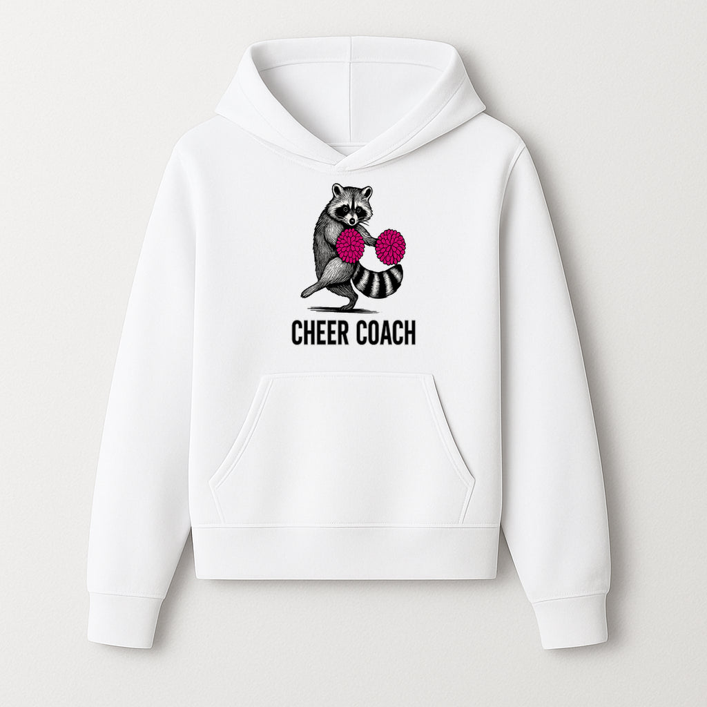 Cheer Coach Raccoon Graphic Tee - Fun & Whimsical Animal Design for Cheerleaders & Coaches, Perfect Gift Idea - Hoodie 1758186550673.jpg