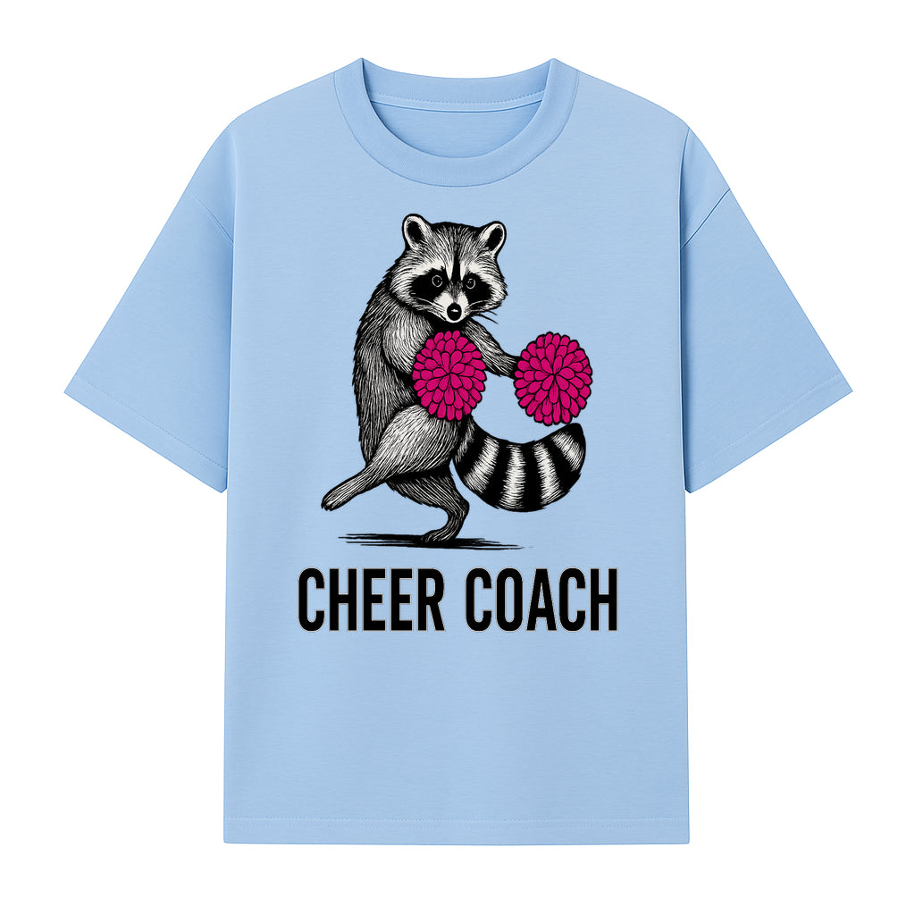 Cheer Coach Raccoon Graphic Tee - Fun & Whimsical Animal Design for Cheerleaders & Coaches, Perfect Gift Idea - T-shirt 1758186552865.jpg