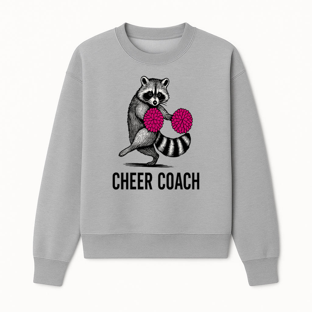 Cheer Coach Raccoon Graphic Tee - Fun & Whimsical Animal Design for Cheerleaders & Coaches, Perfect Gift Idea - Sweatshirt 1758186555239.jpg