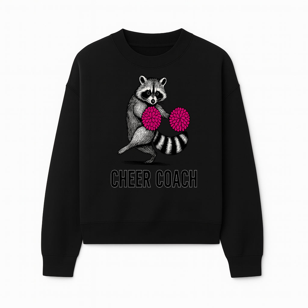 Cheer Coach Raccoon Graphic Tee - Fun & Whimsical Animal Design for Cheerleaders & Coaches, Perfect Gift Idea - Sweatshirt 1758186555419.jpg