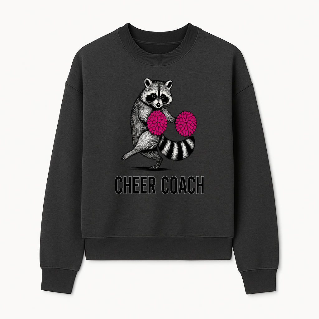 Cheer Coach Raccoon Graphic Tee - Fun & Whimsical Animal Design for Cheerleaders & Coaches, Perfect Gift Idea - Sweatshirt 1758186555518.jpg