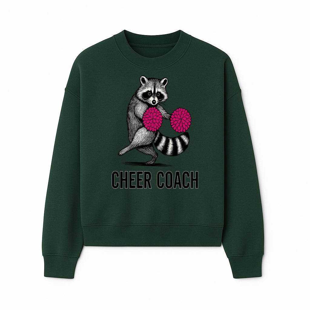 Cheer Coach Raccoon Graphic Tee - Fun & Whimsical Animal Design for Cheerleaders & Coaches, Perfect Gift Idea - Sweatshirt 1758186555651.jpg