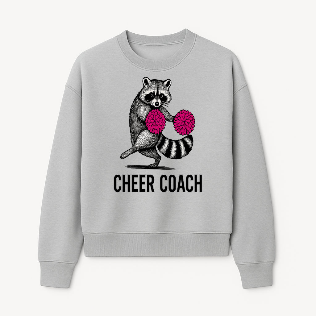 Cheer Coach Raccoon Graphic Tee - Fun & Whimsical Animal Design for Cheerleaders & Coaches, Perfect Gift Idea - Sweatshirt 1758186555808.jpg