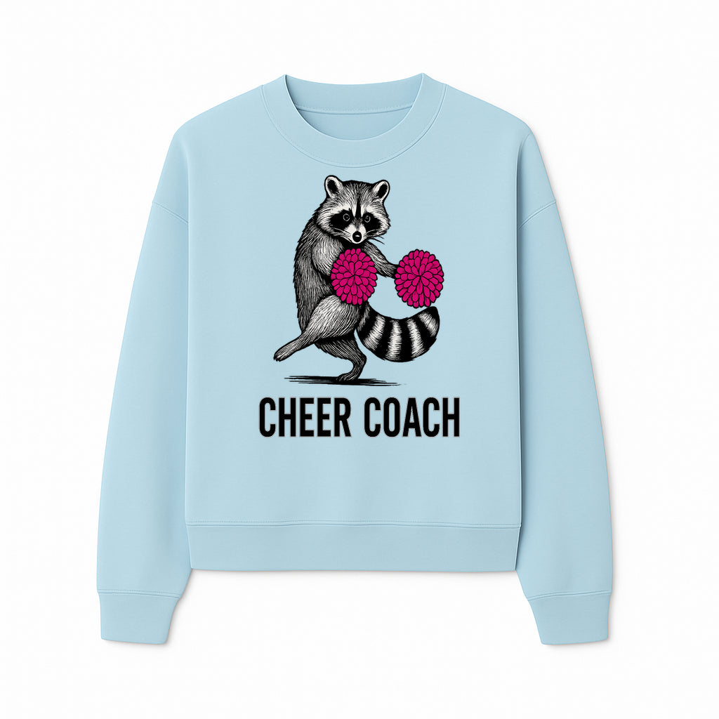 Cheer Coach Raccoon Graphic Tee - Fun & Whimsical Animal Design for Cheerleaders & Coaches, Perfect Gift Idea - Sweatshirt 1758186555959.jpg
