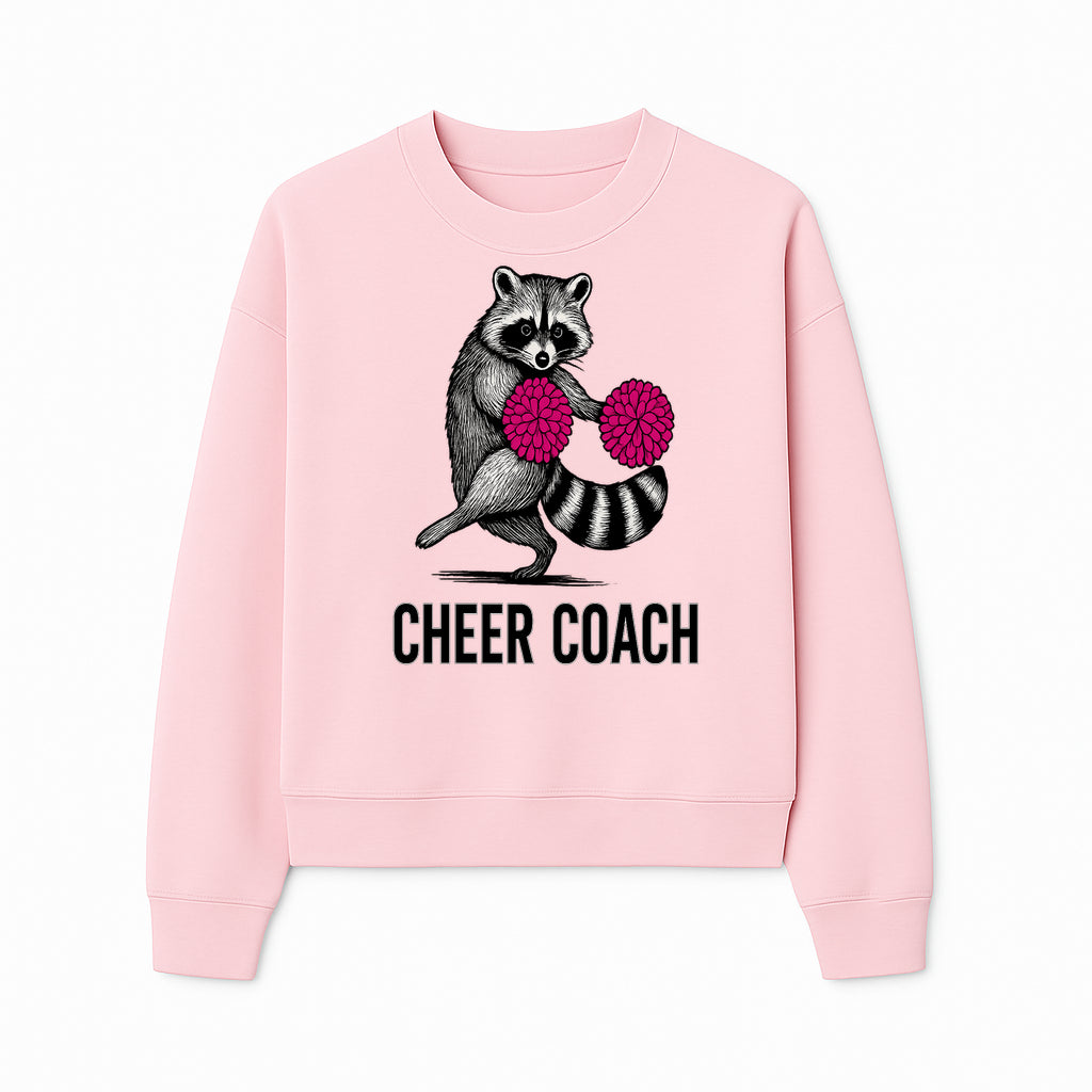 Cheer Coach Raccoon Graphic Tee - Fun & Whimsical Animal Design for Cheerleaders & Coaches, Perfect Gift Idea - Sweatshirt 1758186556082.jpg