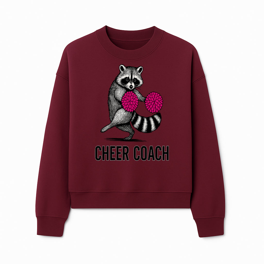 Cheer Coach Raccoon Graphic Tee - Fun & Whimsical Animal Design for Cheerleaders & Coaches, Perfect Gift Idea - Sweatshirt 1758186556218.jpg