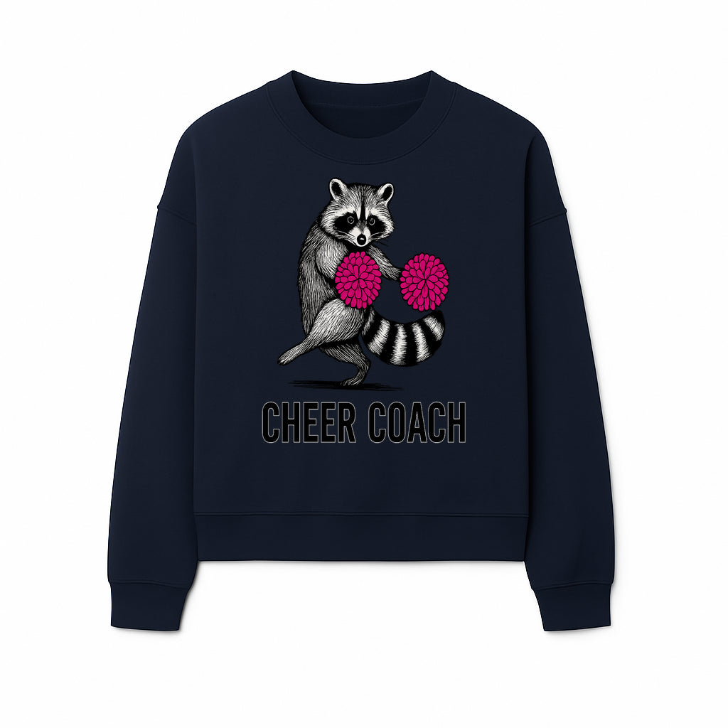 Cheer Coach Raccoon Graphic Tee - Fun & Whimsical Animal Design for Cheerleaders & Coaches, Perfect Gift Idea - Sweatshirt 1758186556349.jpg