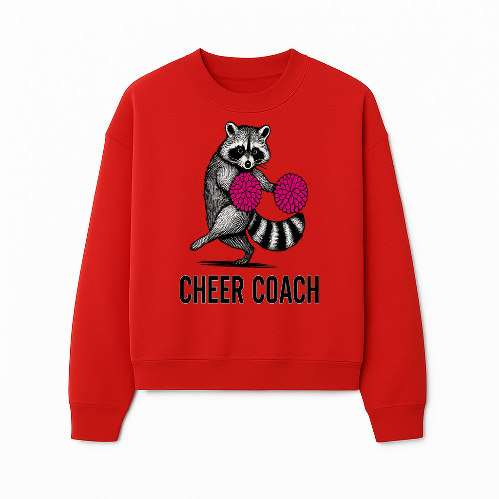 Cheer Coach Raccoon Graphic Tee - Fun & Whimsical Animal Design for Cheerleaders & Coaches, Perfect Gift Idea - Sweatshirt 1758186556504.jpg