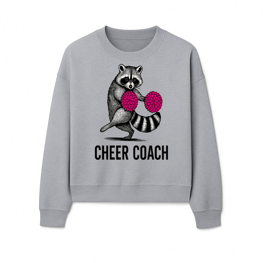 Cheer Coach Raccoon Graphic Tee - Fun & Whimsical Animal Design for Cheerleaders & Coaches, Perfect Gift Idea - Sweatshirt 1758186556656.jpg
