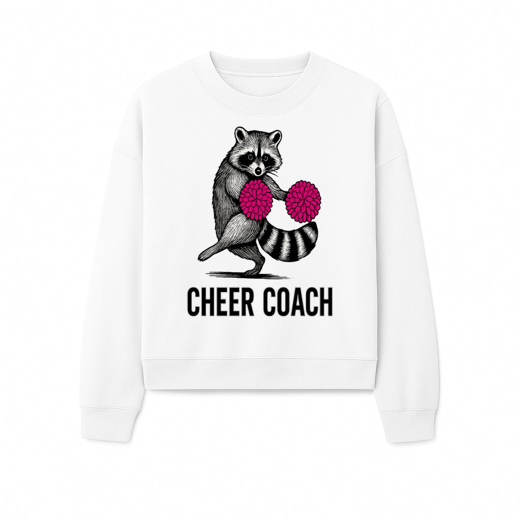 Cheer Coach Raccoon Graphic Tee - Fun & Whimsical Animal Design for Cheerleaders & Coaches, Perfect Gift Idea - Sweatshirt 1758186556835.jpg