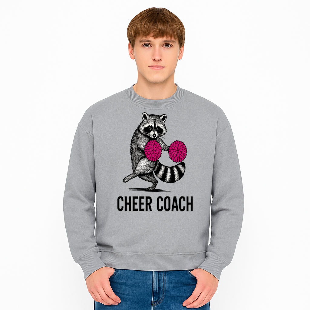 Cheer Coach Raccoon Graphic Tee - Fun & Whimsical Animal Design for Cheerleaders & Coaches, Perfect Gift Idea - Sweatshirt 1758186557990.jpg