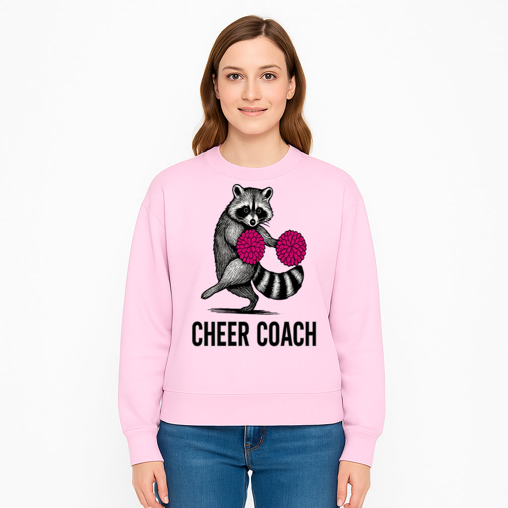 Cheer Coach Raccoon Graphic Tee - Fun & Whimsical Animal Design for Cheerleaders & Coaches, Perfect Gift Idea - Sweatshirt 1758186558123.jpg
