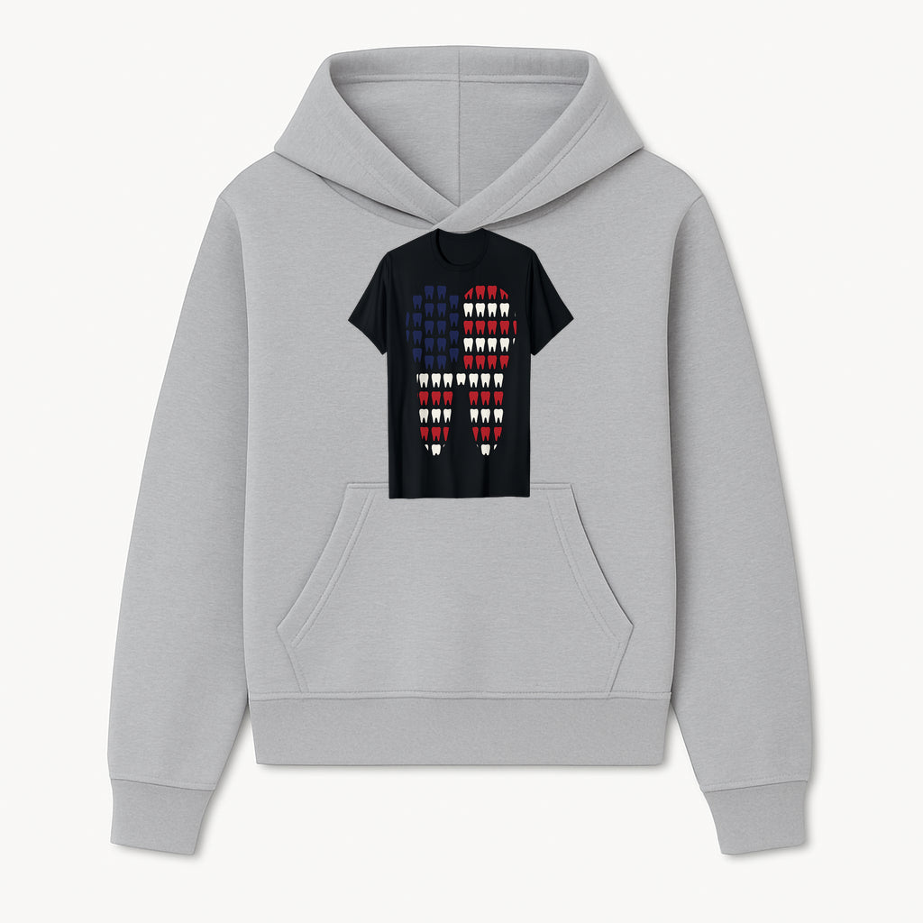 Patriotic Dental Themed T-Shirt with Tooth Pattern, Funny Dentist Humor Shirt, Unisex Fourth of July Graphic Tee - Hoodie 1758250092972.jpg