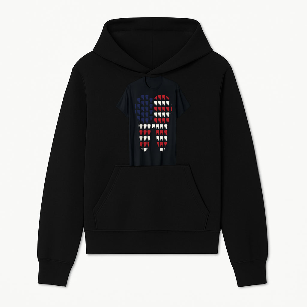 Patriotic Dental Themed T-Shirt with Tooth Pattern, Funny Dentist Humor Shirt, Unisex Fourth of July Graphic Tee - Hoodie 1758250093145.jpg