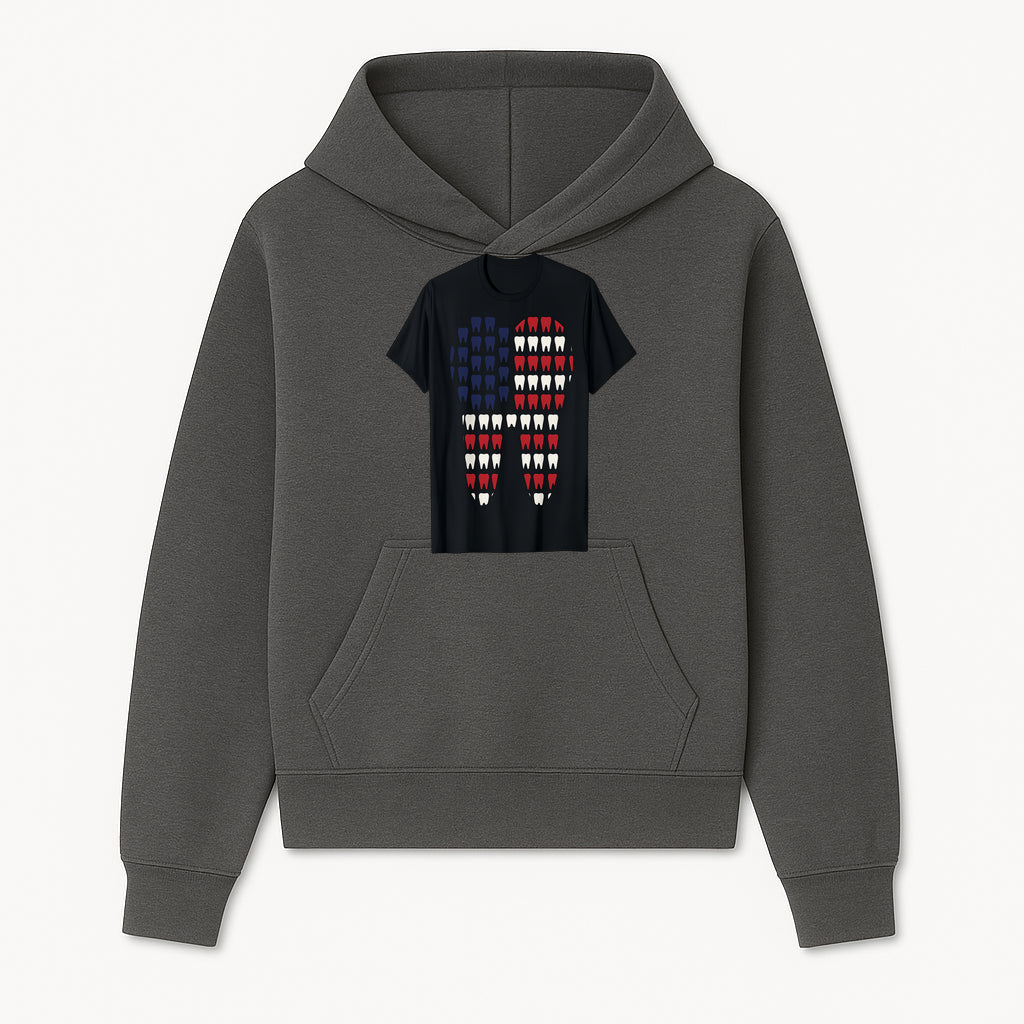 Patriotic Dental Themed T-Shirt with Tooth Pattern, Funny Dentist Humor Shirt, Unisex Fourth of July Graphic Tee - Hoodie 1758250093298.jpg