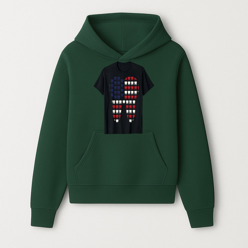 Patriotic Dental Themed T-Shirt with Tooth Pattern, Funny Dentist Humor Shirt, Unisex Fourth of July Graphic Tee - Hoodie 1758250093480.jpg