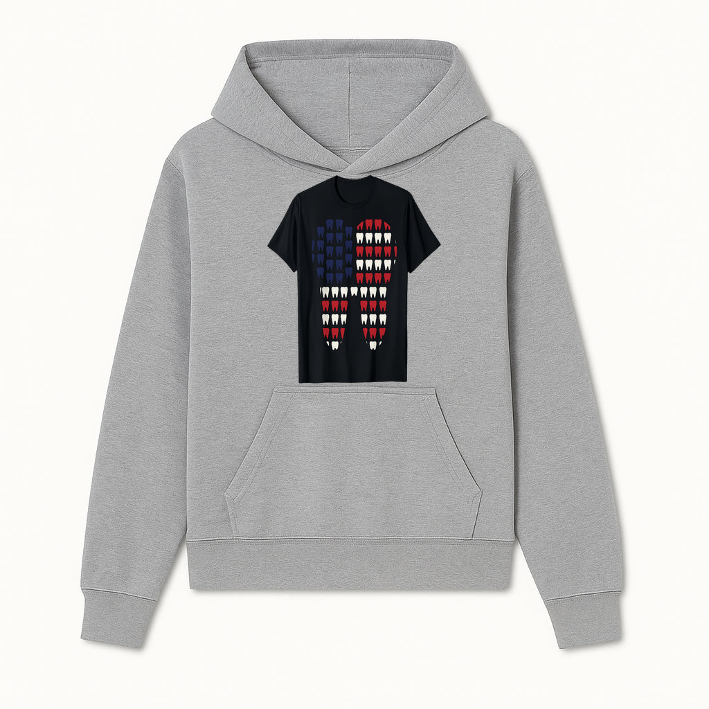 Patriotic Dental Themed T-Shirt with Tooth Pattern, Funny Dentist Humor Shirt, Unisex Fourth of July Graphic Tee - Hoodie 1758250093632.jpg