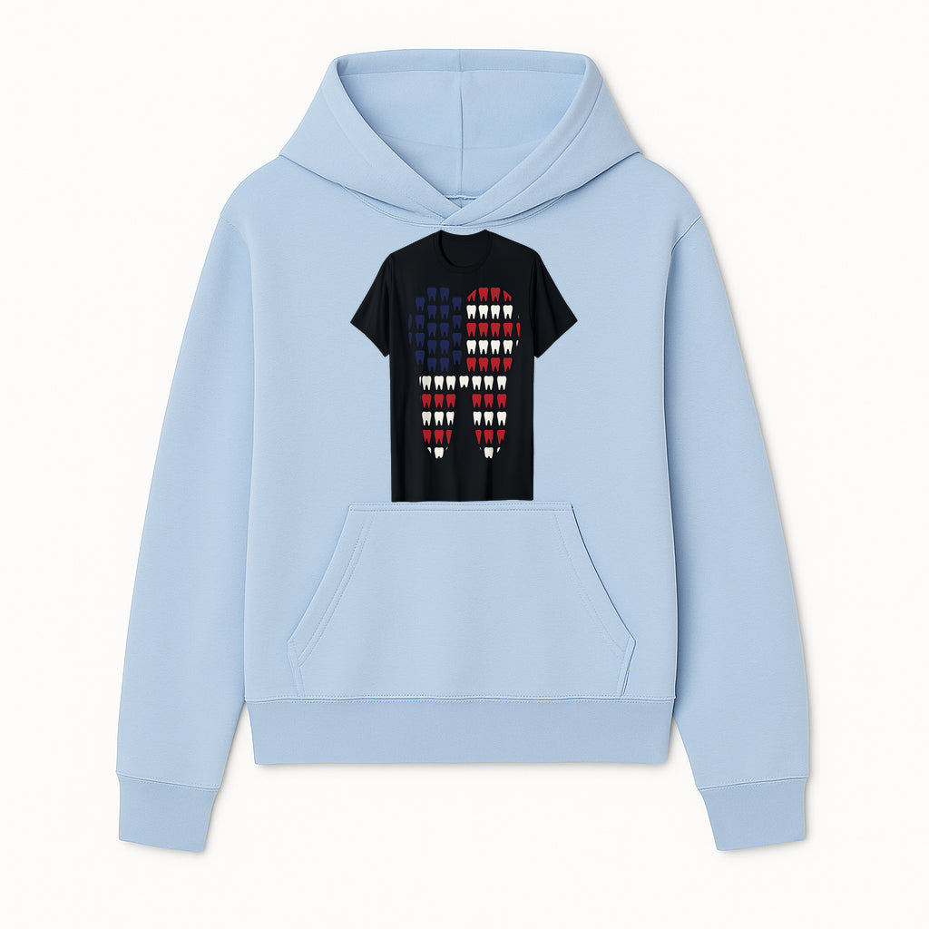 Patriotic Dental Themed T-Shirt with Tooth Pattern, Funny Dentist Humor Shirt, Unisex Fourth of July Graphic Tee - Hoodie 1758250093792.jpg