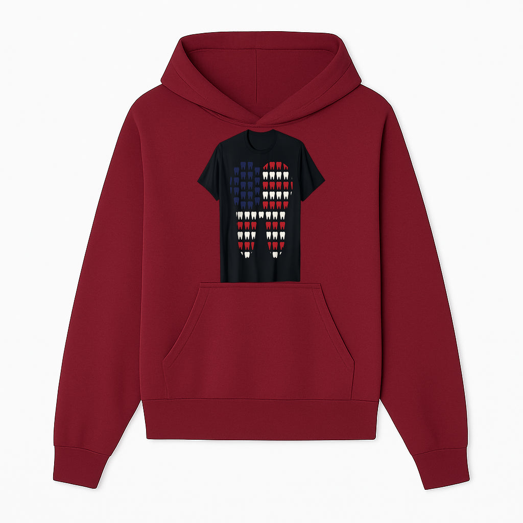 Patriotic Dental Themed T-Shirt with Tooth Pattern, Funny Dentist Humor Shirt, Unisex Fourth of July Graphic Tee - Hoodie 1758250094109.jpg