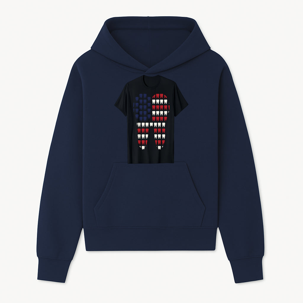 Patriotic Dental Themed T-Shirt with Tooth Pattern, Funny Dentist Humor Shirt, Unisex Fourth of July Graphic Tee - Hoodie 1758250094271.jpg