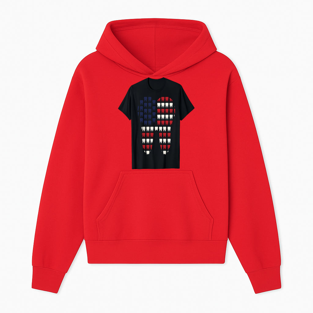 Patriotic Dental Themed T-Shirt with Tooth Pattern, Funny Dentist Humor Shirt, Unisex Fourth of July Graphic Tee - Hoodie 1758250094417.jpg