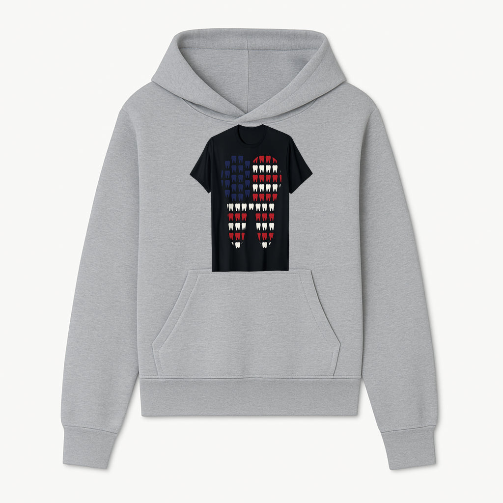 Patriotic Dental Themed T-Shirt with Tooth Pattern, Funny Dentist Humor Shirt, Unisex Fourth of July Graphic Tee - Hoodie 1758250094556.jpg