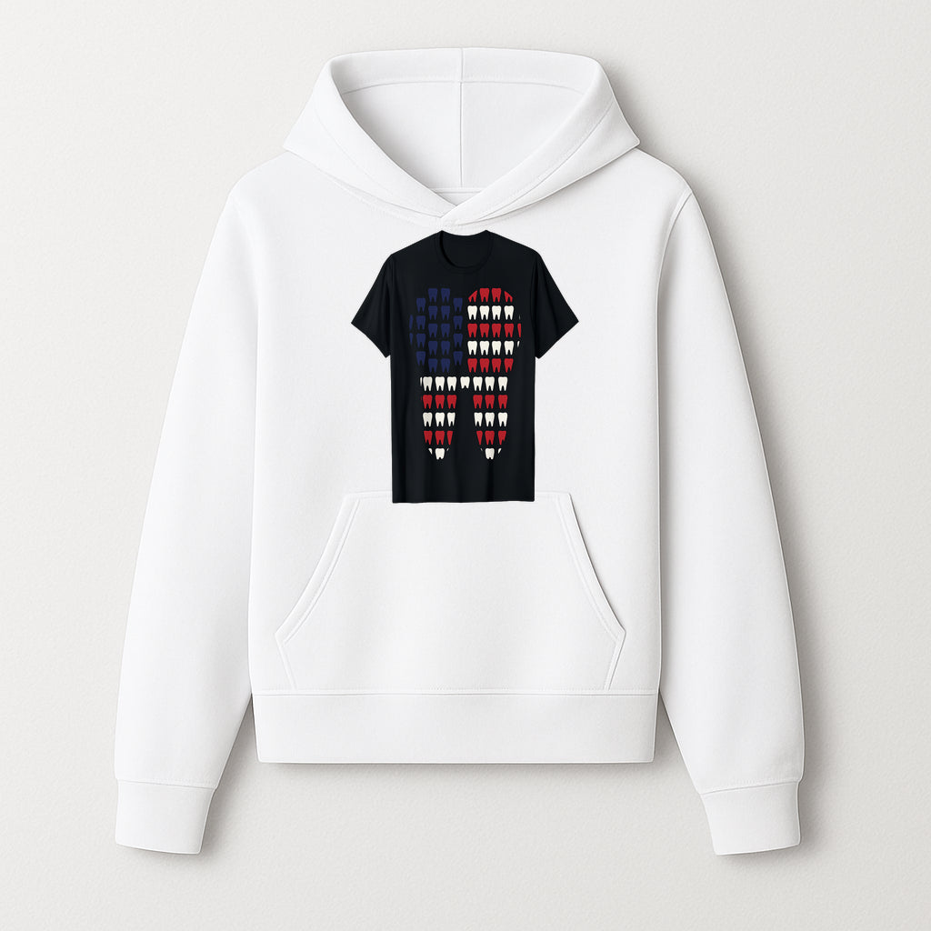 Patriotic Dental Themed T-Shirt with Tooth Pattern, Funny Dentist Humor Shirt, Unisex Fourth of July Graphic Tee - Hoodie 1758250094721.jpg