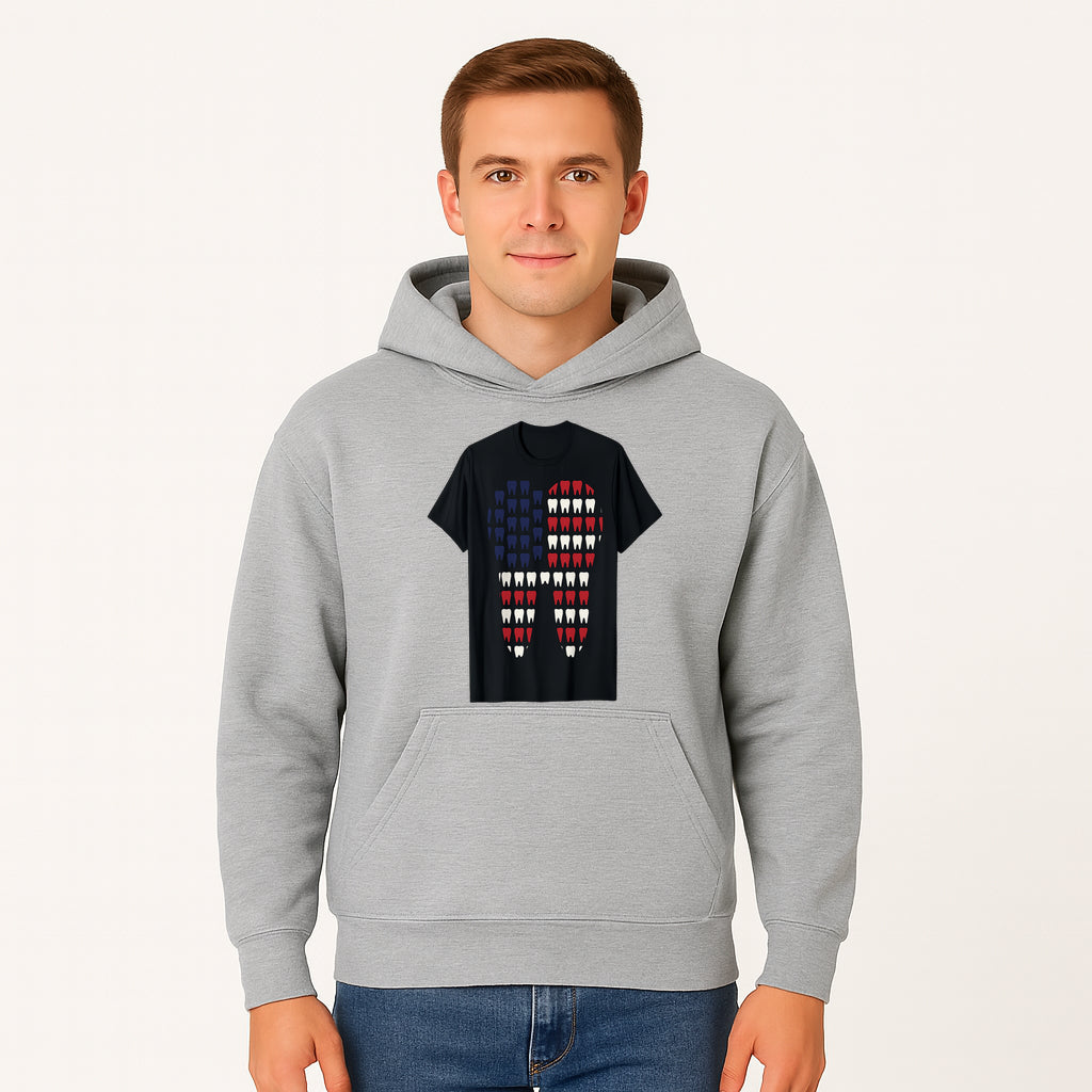 Patriotic Dental Themed T-Shirt with Tooth Pattern, Funny Dentist Humor Shirt, Unisex Fourth of July Graphic Tee - Hoodie 1758250095839.jpg