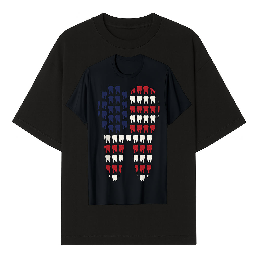 Patriotic Dental Themed T-Shirt with Tooth Pattern, Funny Dentist Humor Shirt, Unisex Fourth of July Graphic Tee - T-shirt 1758250096288.jpg