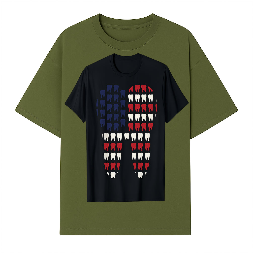 Patriotic Dental Themed T-Shirt with Tooth Pattern, Funny Dentist Humor Shirt, Unisex Fourth of July Graphic Tee - T-shirt 1758250096571.jpg
