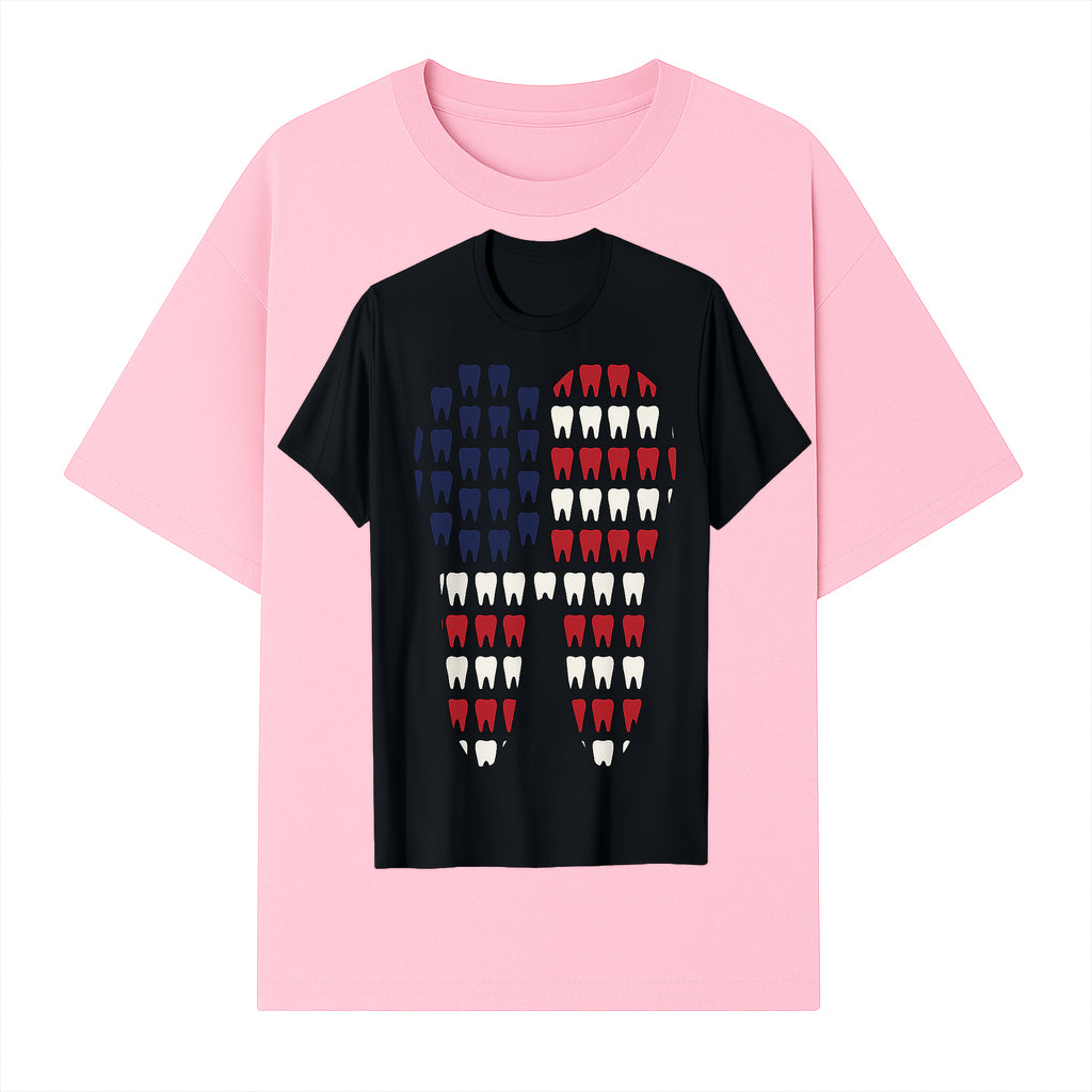 Patriotic Dental Themed T-Shirt with Tooth Pattern, Funny Dentist Humor Shirt, Unisex Fourth of July Graphic Tee - T-shirt 1758250096985.jpg