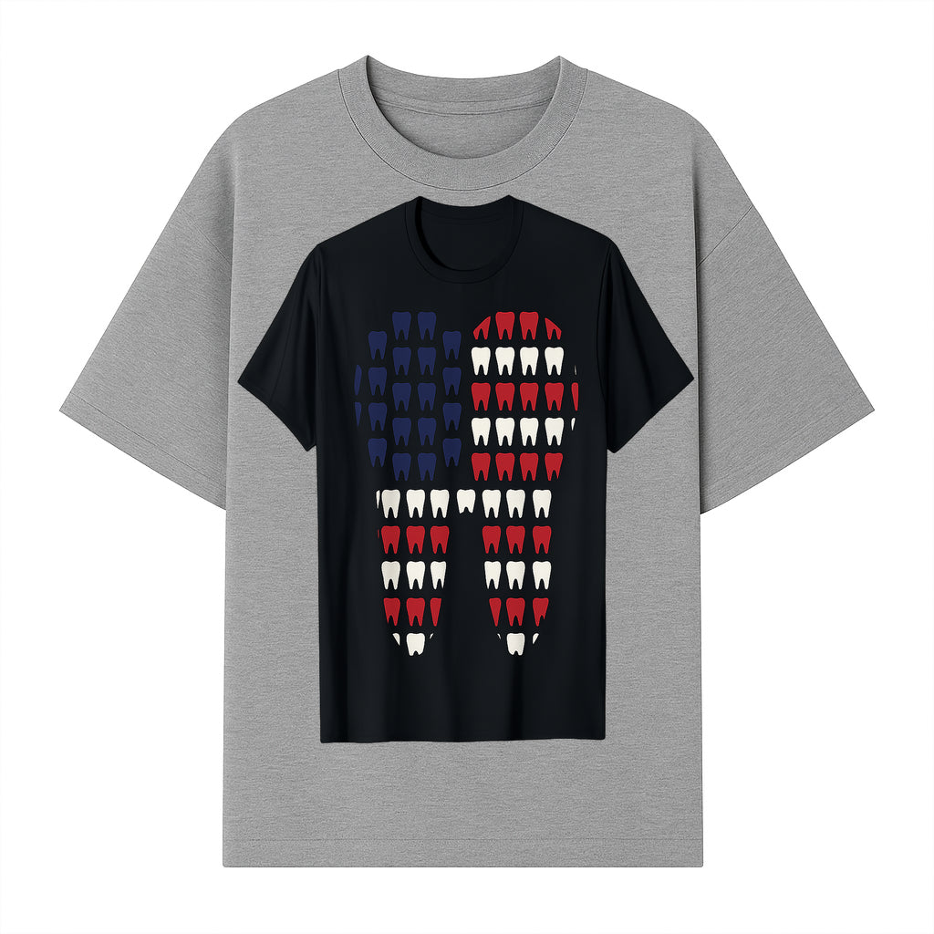 Patriotic Dental Themed T-Shirt with Tooth Pattern, Funny Dentist Humor Shirt, Unisex Fourth of July Graphic Tee - T-shirt 1758250097537.jpg