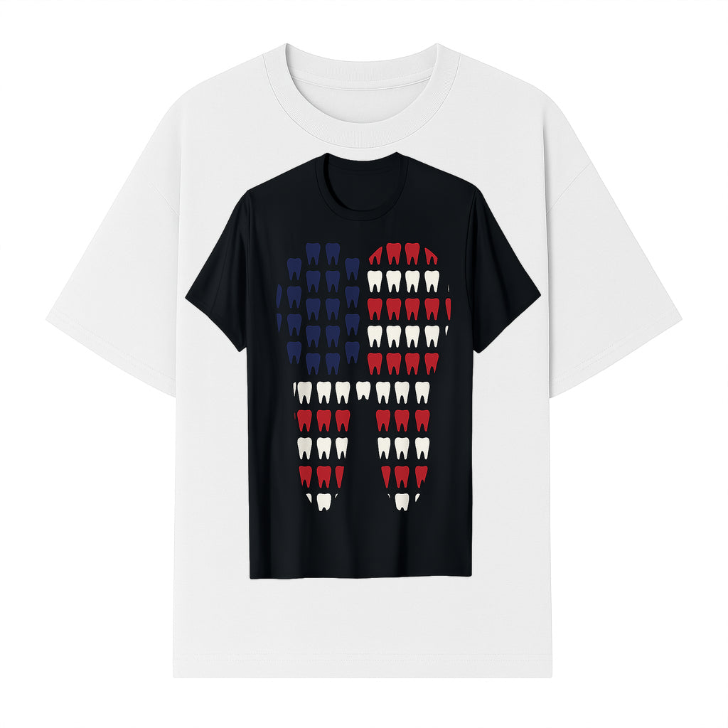 Patriotic Dental Themed T-Shirt with Tooth Pattern, Funny Dentist Humor Shirt, Unisex Fourth of July Graphic Tee - T-shirt 1758250097694.jpg