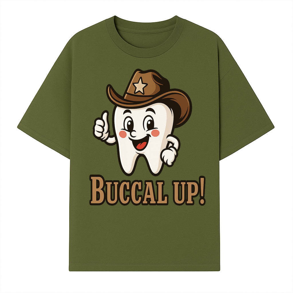 Cowboy Tooth Graphic Tee - Buccal Up! - Fun Dental Humor Shirt for Kids and Adults - Western Theme Dental Care Apparel - T-shirt 1758250098157.jpg