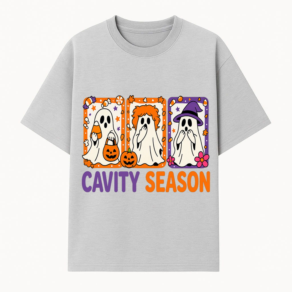 Halloween Ghosts Cavity Season T-Shirt, Cute Spooky Apparel, Kids Halloween Costume, Fun Trick or Treat Design, Pumpkin Candy Theme - T-shirt 1758250099004.jpg