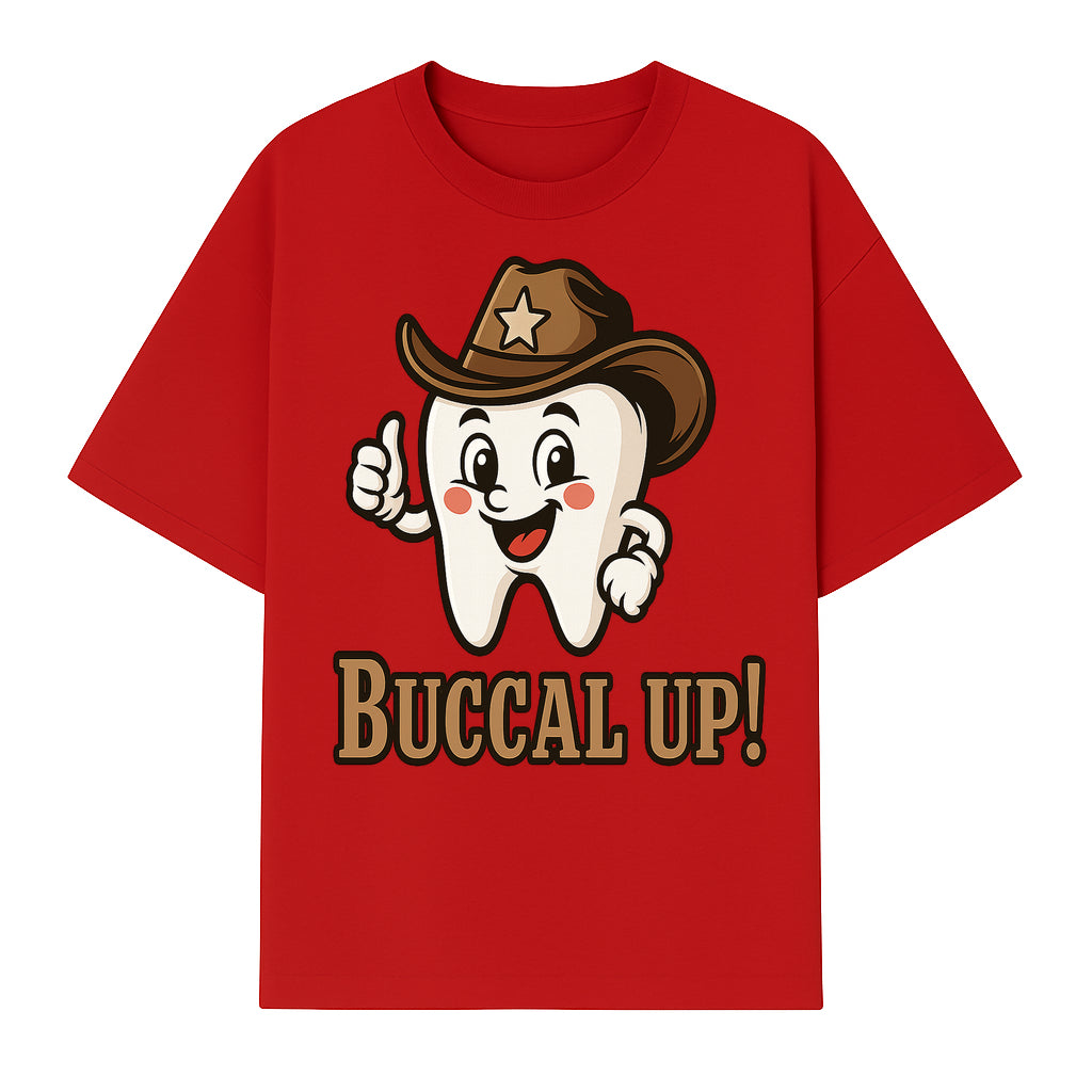 Cowboy Tooth Graphic Tee - Buccal Up! - Fun Dental Humor Shirt for Kids and Adults - Western Theme Dental Care Apparel - T-shirt 1758250099044.jpg