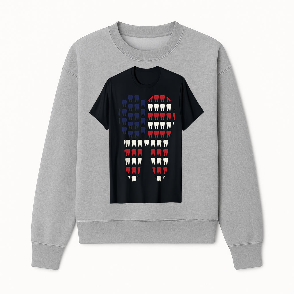 Patriotic Dental Themed T-Shirt with Tooth Pattern, Funny Dentist Humor Shirt, Unisex Fourth of July Graphic Tee - Sweatshirt 1758250099141.jpg