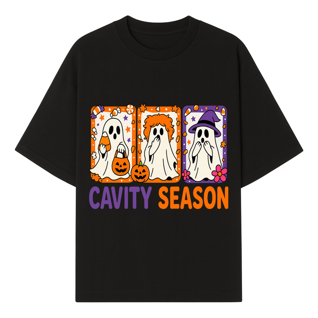 Halloween Ghosts Cavity Season T-Shirt, Cute Spooky Apparel, Kids Halloween Costume, Fun Trick or Treat Design, Pumpkin Candy Theme - T-shirt 1758250099148.jpg