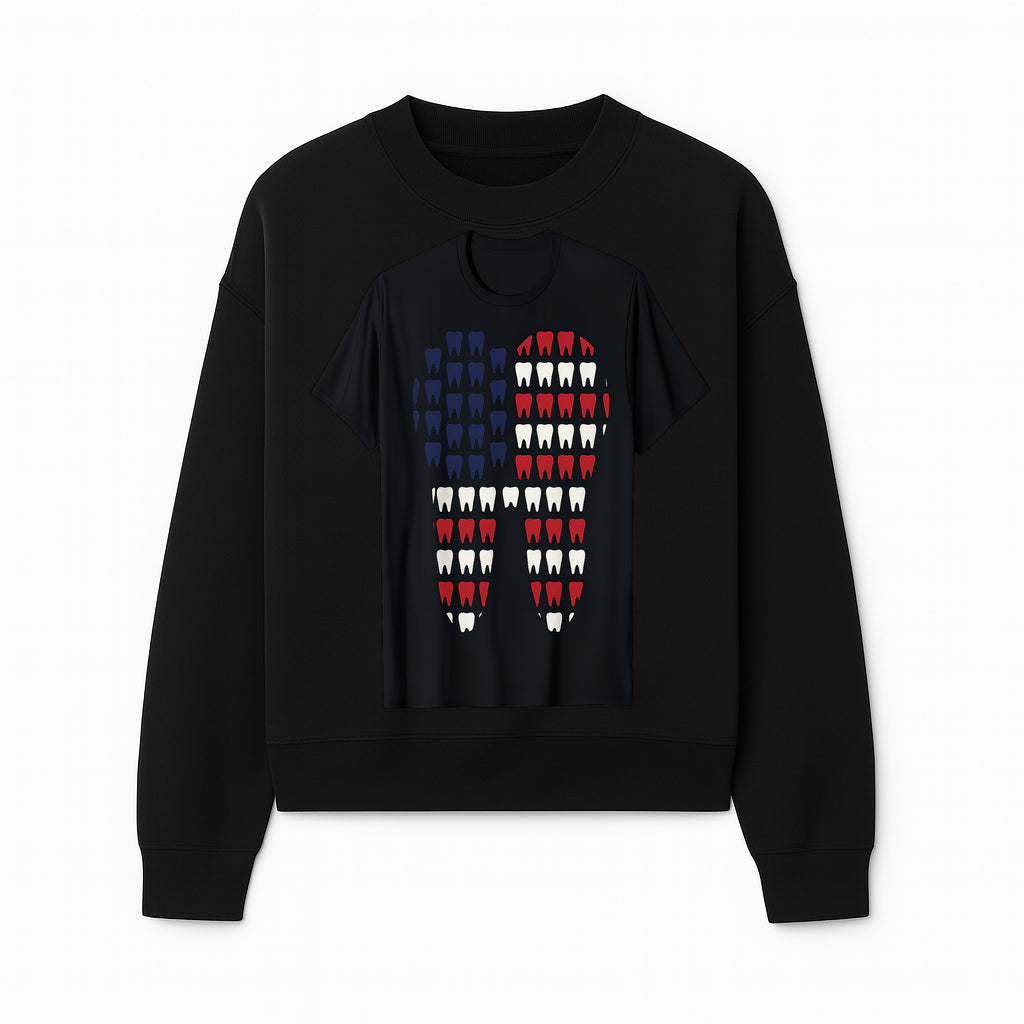 Patriotic Dental Themed T-Shirt with Tooth Pattern, Funny Dentist Humor Shirt, Unisex Fourth of July Graphic Tee - Sweatshirt 1758250099309.jpg